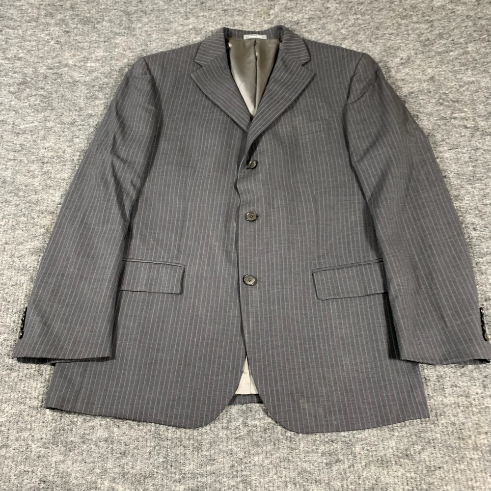 Oscar de la Renta Blazer Mens 46 L Grey Pinstripe Wool Sport Coat Business Work